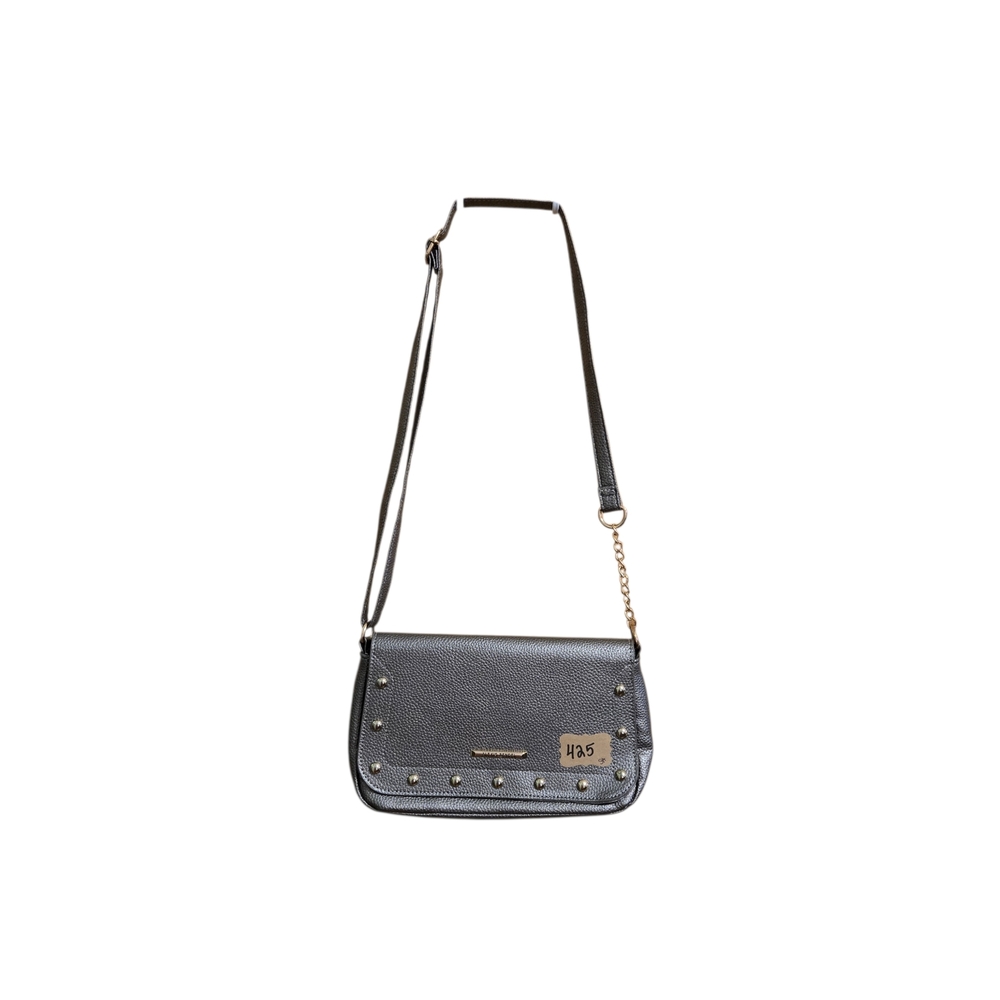 Alexis Bendel Womens Metallic Pewter Silver Studded Crossbody Bag Gold Hardware